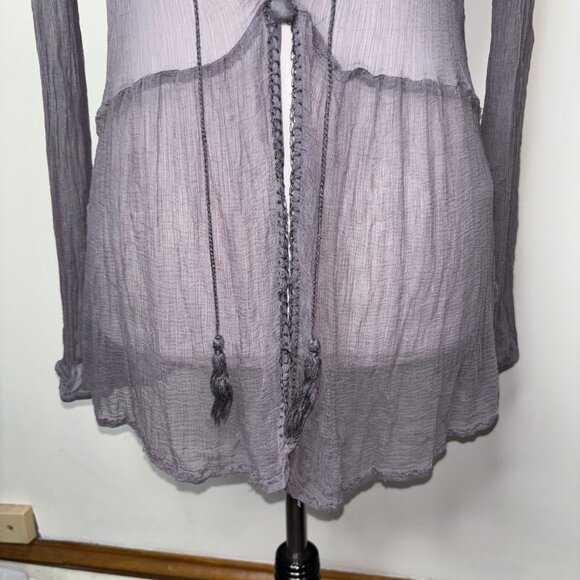 FREE PEOPLE Blouse Women's Top Blouse  Sheer Lace Long Sleeve Gray no size tag - Picture 6 of 16